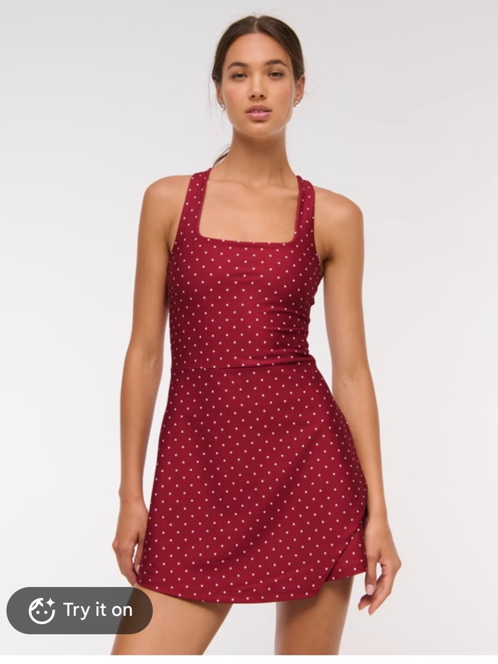 YPB Square  Neck Burgundy Active Polka Dot Mini Dress